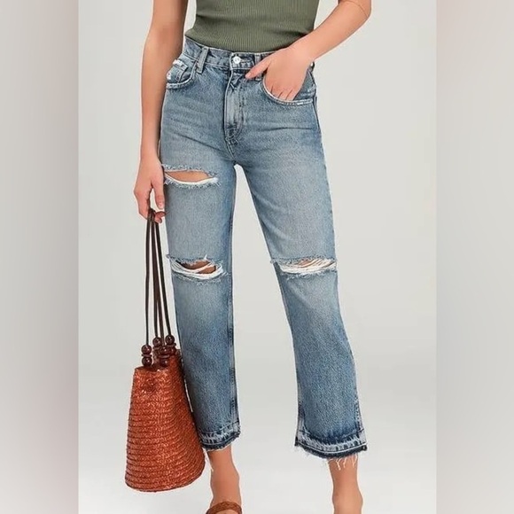 We The Free Denim - We the Free Women’s Lita Jeans Ripped Frayed Raw Hem High Waist